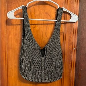 Free People Gray Ribbed Cut Out Crop Tank Top